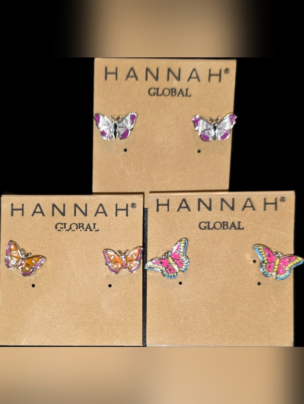 3 Pairs Of Colorful Enamel Butterfly Studs